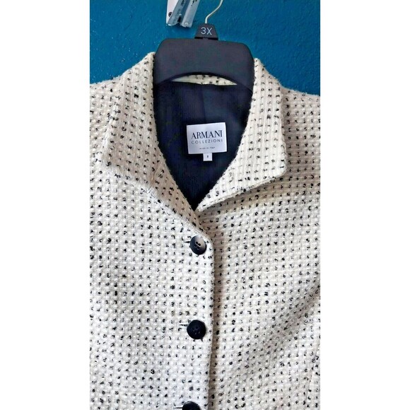 1973 Armani Collezioni Tweed Jacket Black White & Beige Size 8  Blazer Suit - Picture 3 of 11
